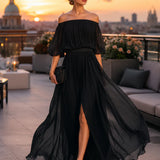 Off Shoulder Pleated Maxi Dress