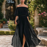 Off Shoulder Pleated Maxi Dress