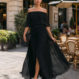 Off Shoulder Pleated Maxi Dress