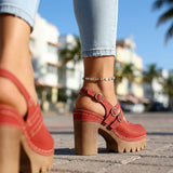 Triple Buckle Platform Slingback Heels