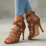 Cross-Strap Open-Toe High Heels