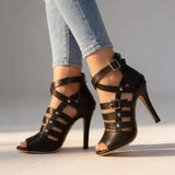Cross-Strap Open-Toe High Heels