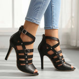 Cross-Strap Open-Toe High Heels