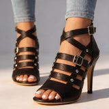 Cross-Strap Open-Toe High Heels