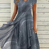 Abstract Print V-Neck Midi Dress