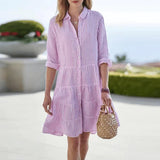 A-Line Striped Button-Down Dress