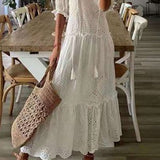 Floral Print V-Neck Tassel Maxi Dress