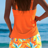 Ribbed Tankini with Tropical Print Skirt