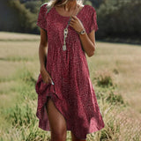 Short Sleeve A-Line Midi Dress