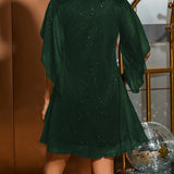 V-Neck Mesh Glitter Dress