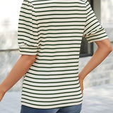 Ruffled Striped Puff Sleeve Blouse