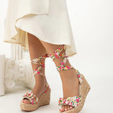 Lace-Up Bowknot Espadrille Wedges