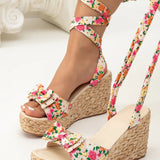Lace-Up Bowknot Espadrille Wedges
