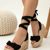 Lace-Up Bowknot Espadrille Wedges