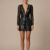 Deep V-Neck Sequin Bodycon Mini Dress