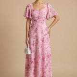 Floral Flutter Sleeve Maxi Dress