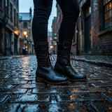 Studded Lace-Up Mid-Calf Boots