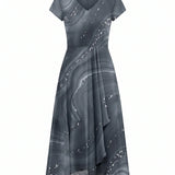 Abstract Print V-Neck Midi Dress
