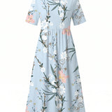 Floral Short Sleeve Midi Dress