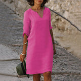 V-Neck Linen Midi Dress