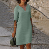 V-Neck Linen Midi Dress
