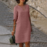 V-Neck Linen Midi Dress