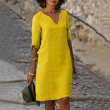 V-Neck Linen Midi Dress