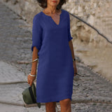 V-Neck Linen Midi Dress