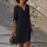V-Neck Linen Midi Dress