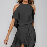 Halter Cold Shoulder Midi Dress