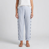 Striped Side Button Straight Leg Trousers
