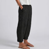 Striped Side Button Straight Leg Trousers